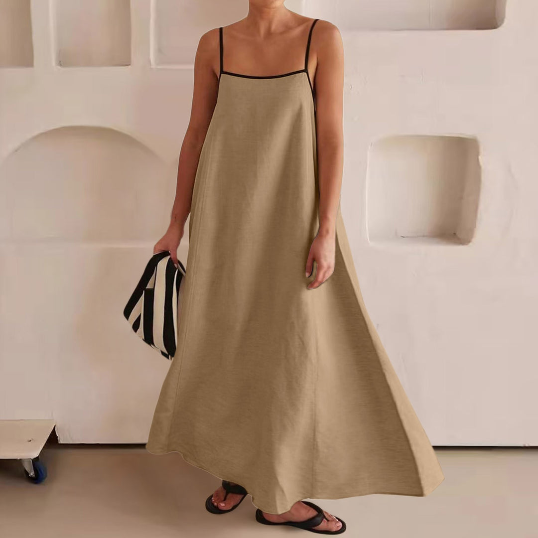 The Elara Contrast Trim Linen Maxi Dress