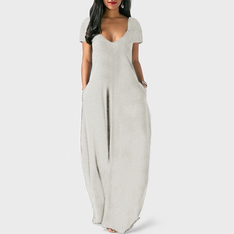 The Elara Fluid Short-Sleeve Pocket Maxi Dress (Plus Size)
