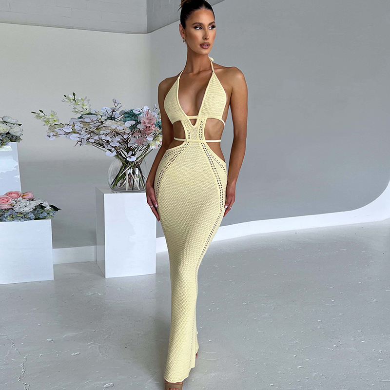 The Elara Halter Neck Cutout Knit Bodycon Dress