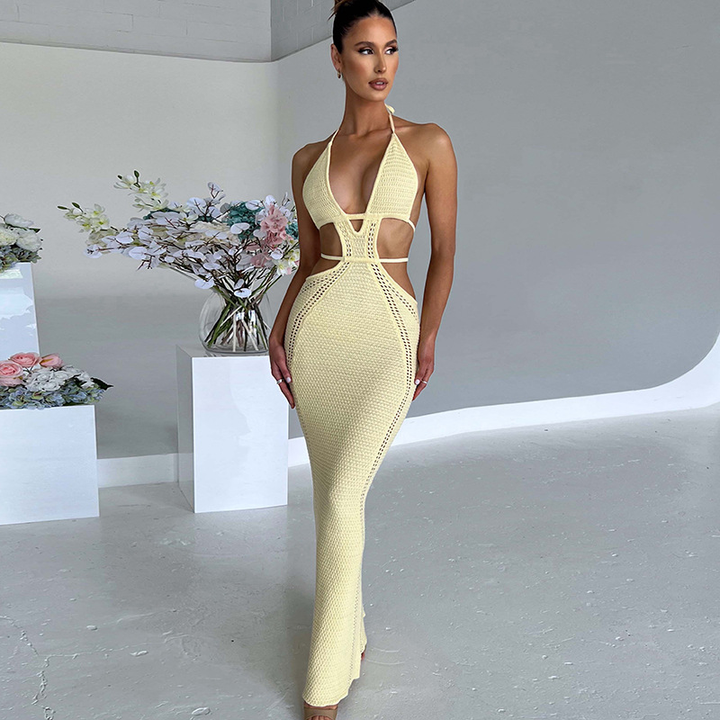 The Elara Halter Neck Cutout Knit Bodycon Dress