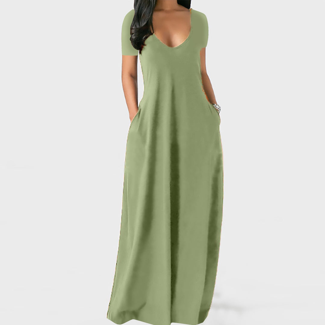 The Elara Fluid Short-Sleeve Pocket Maxi Dress (Plus Size)