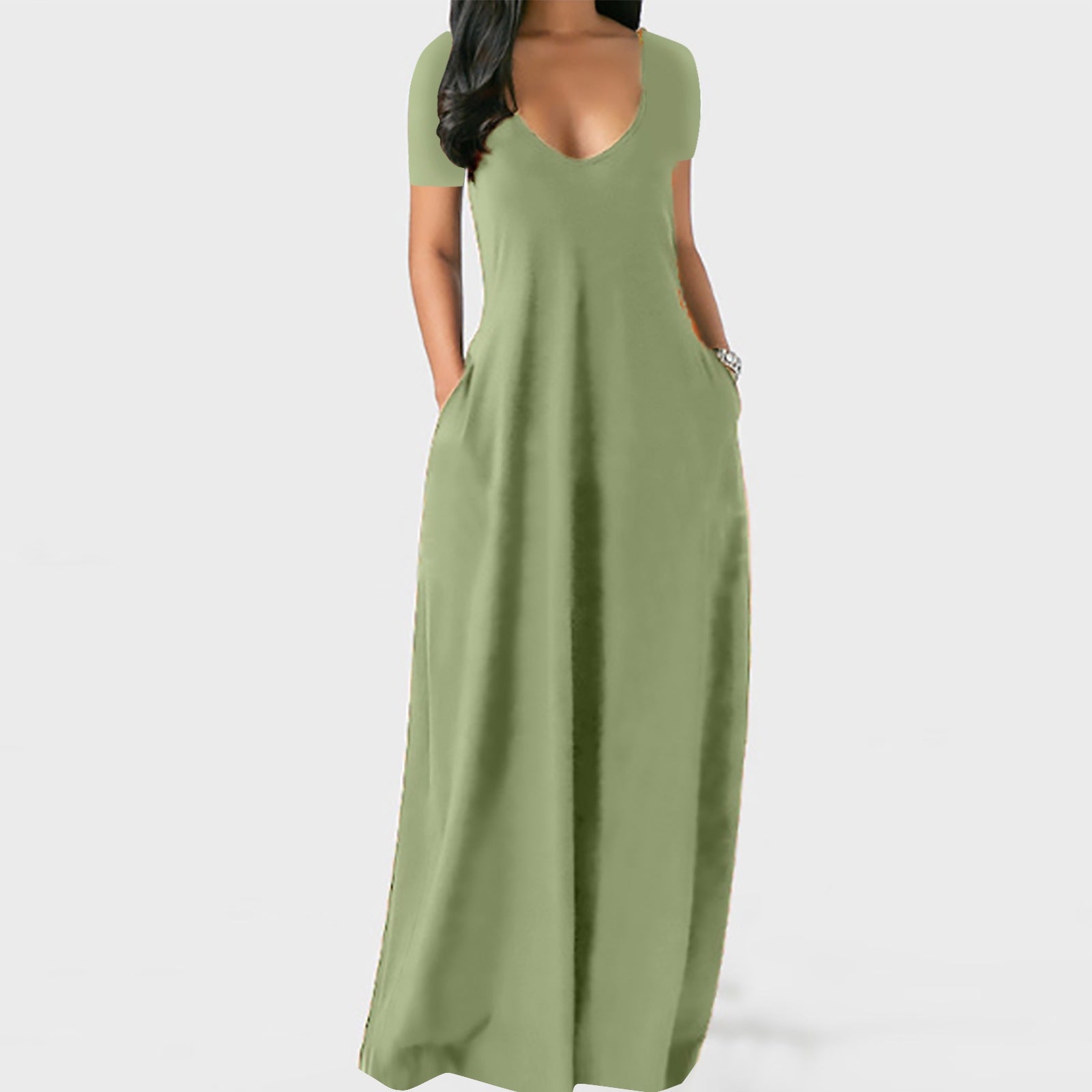 The Elara Fluid Short-Sleeve Pocket Maxi Dress (Plus Size)