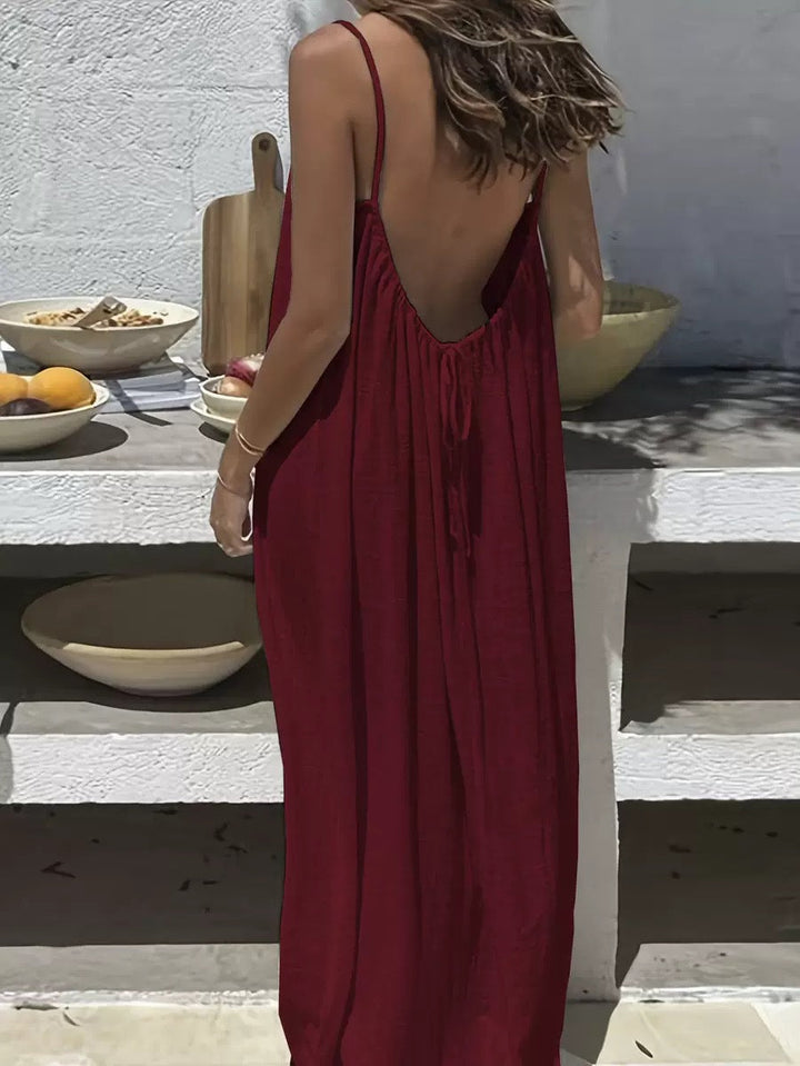 The Elara Midnight Whisper Backless Lounge Dress