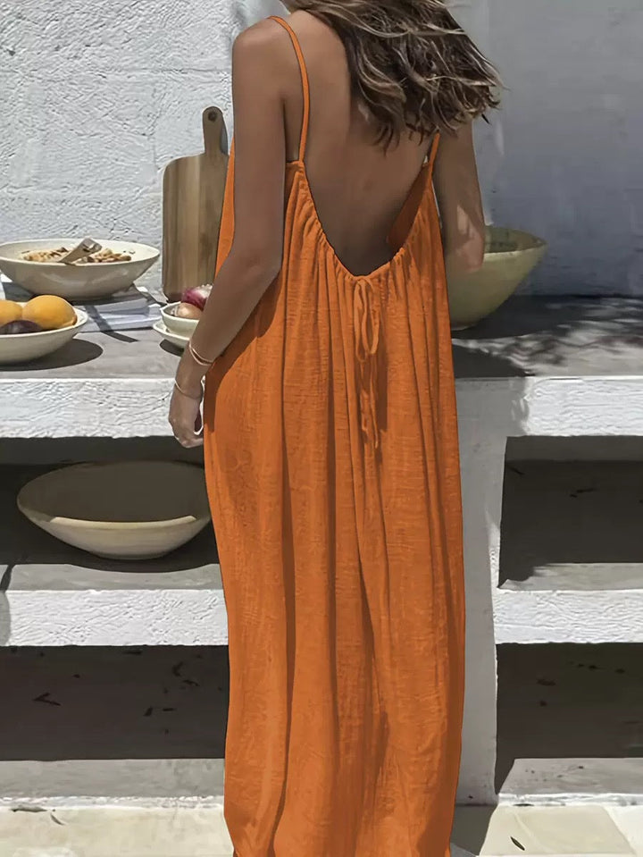 The Elara Midnight Whisper Backless Lounge Dress