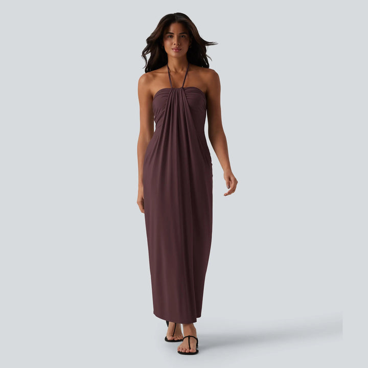 The Elara Halter Tie-Back Maxi Dress with Pockets