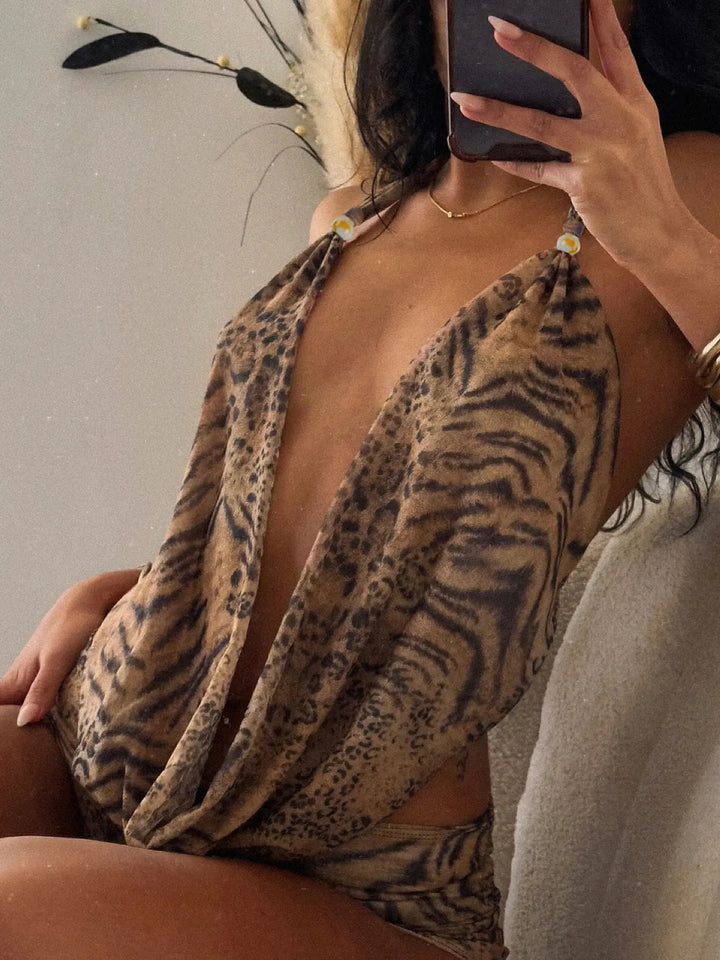 The Elara Sexy Leopard Halter Set