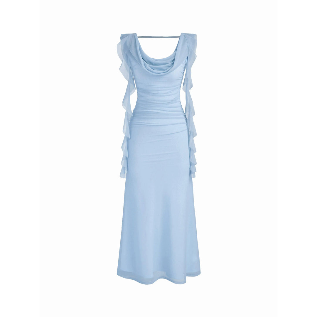 The Elara Cascading Ruffle Ruched Maxi