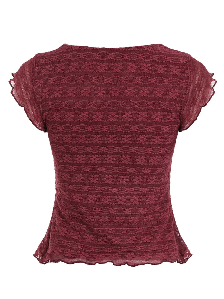 The Elara Vintage Lace Tie Waist Top