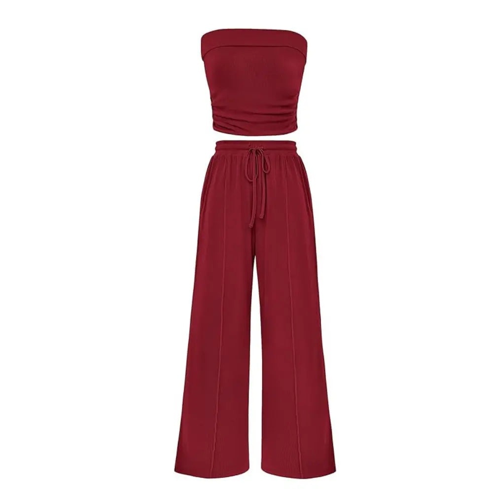 The Elara Ribbed Knit Tube Top &amp; Wide Leg Pants Set