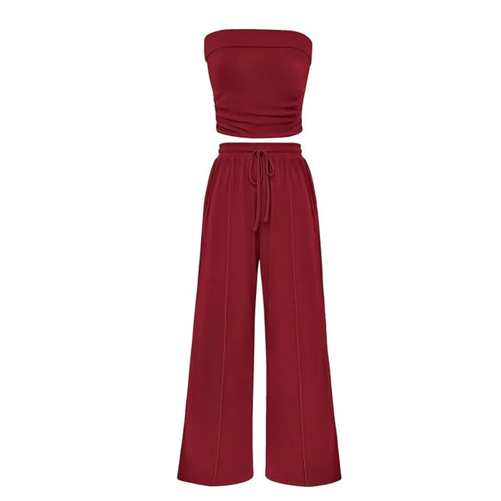 The Elara Ribbed Knit Tube Top &amp; Wide Leg Pants Set