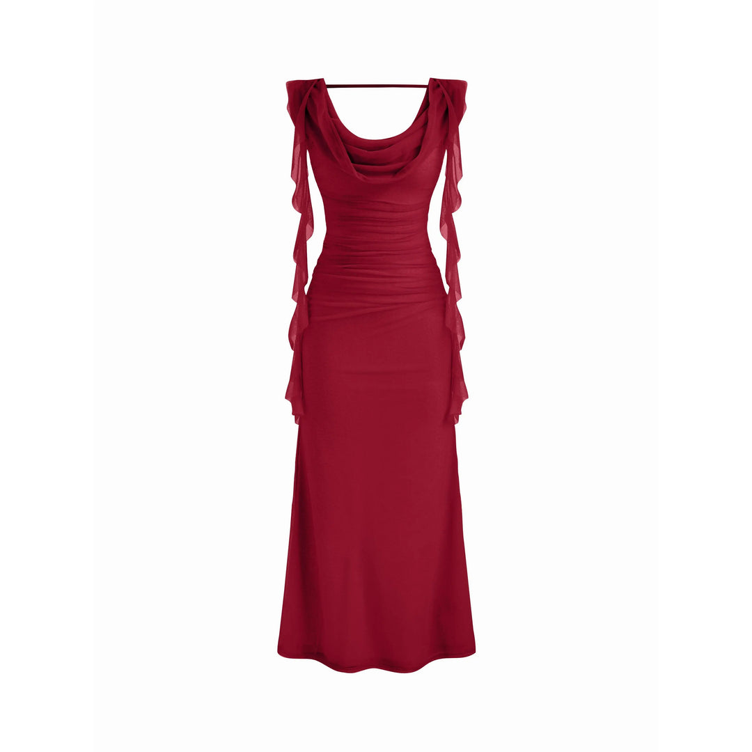The Elara Cascading Ruffle Ruched Maxi