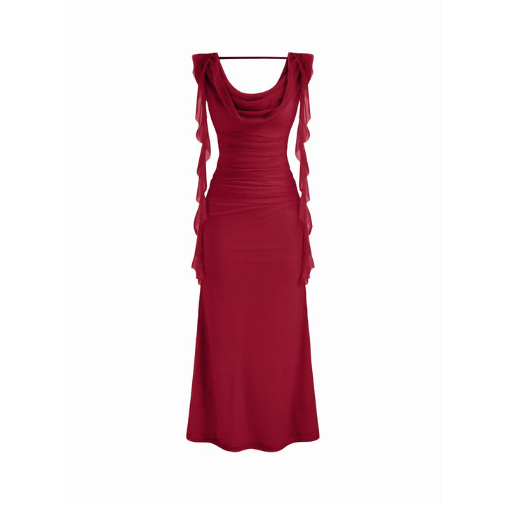 The Elara Cascading Ruffle Ruched Maxi