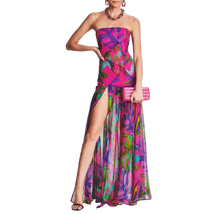 The Elara Leopard Print Mesh High Slit Tube Top Dress