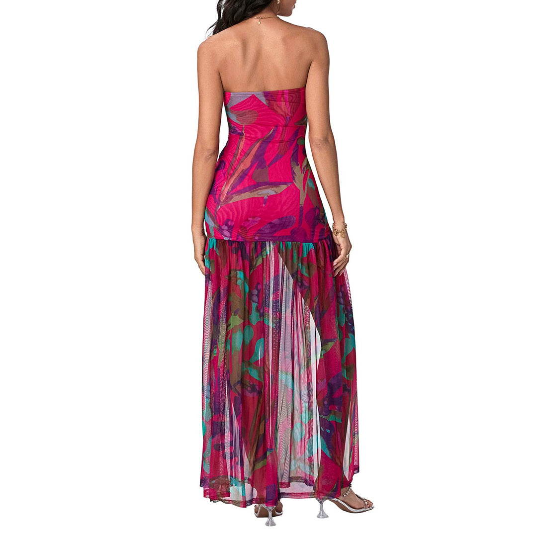 The Elara Leopard Print Mesh High Slit Tube Top Dress
