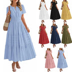 The Elara V-Neck Smocked Waist Tiered Maxi Dress