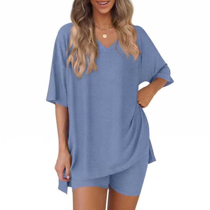 The Elara Plus Size V-Neck Tunic and Shorts Lounge Set