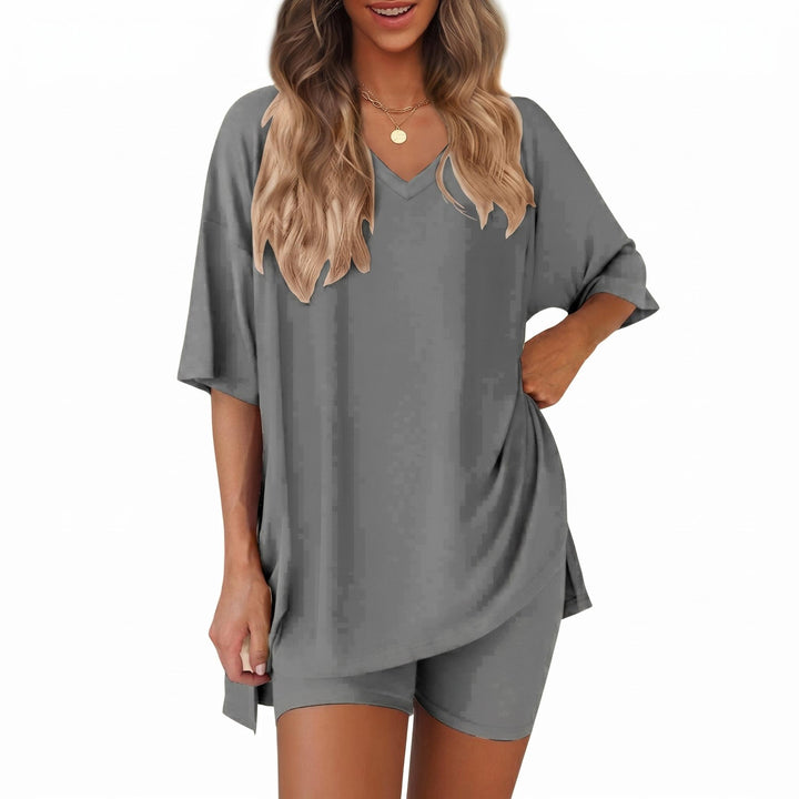 The Elara Plus Size V-Neck Tunic and Shorts Lounge Set