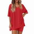 The Elara Plus Size V-Neck Tunic and Shorts Lounge Set