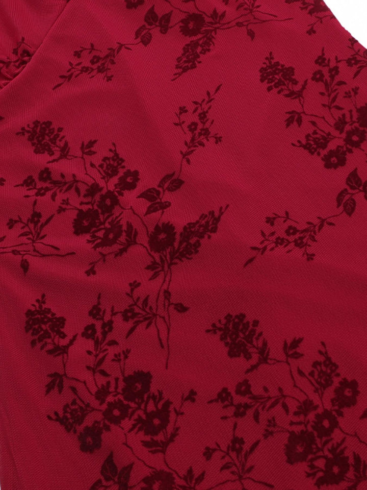 The Elara Floral Velvet Plunge A-Line Dress