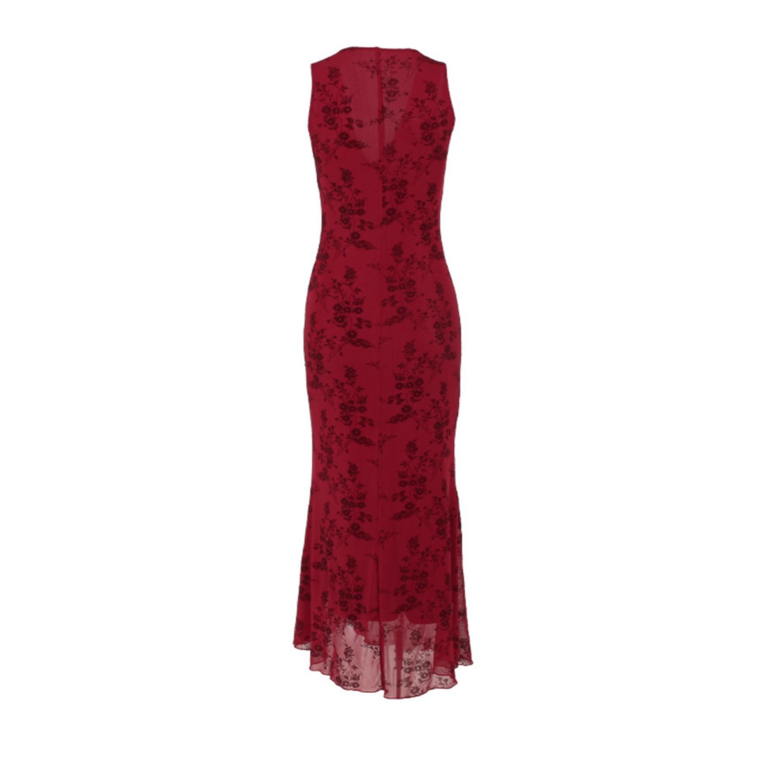 The Elara Floral Velvet Plunge A-Line Dress