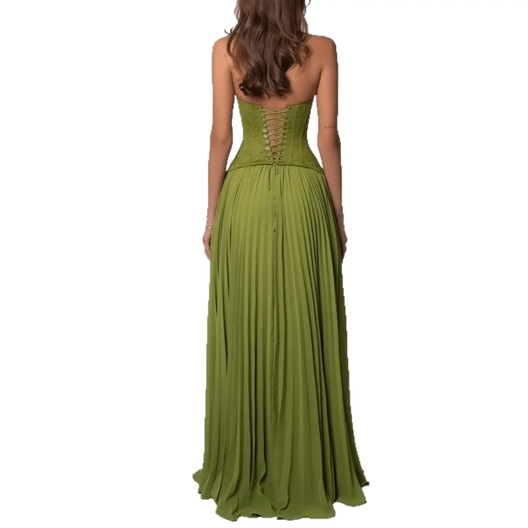 The Elara Maris Sculpted Pleat Maxi Dress