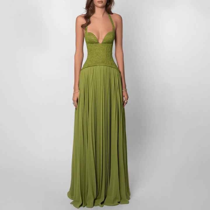 The Elara Maris Sculpted Pleat Maxi Dress