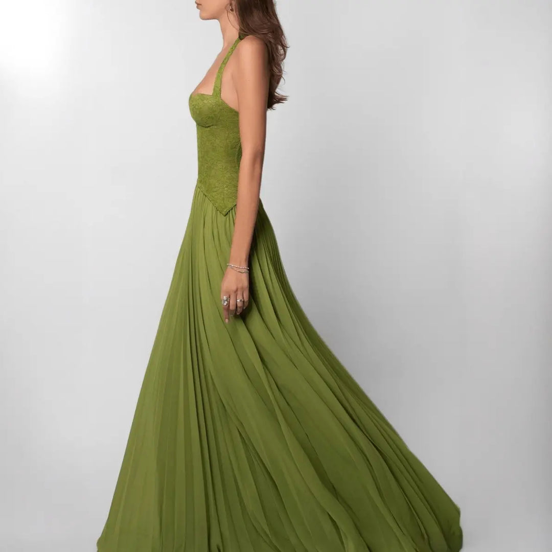 The Elara Maris Sculpted Pleat Maxi Dress