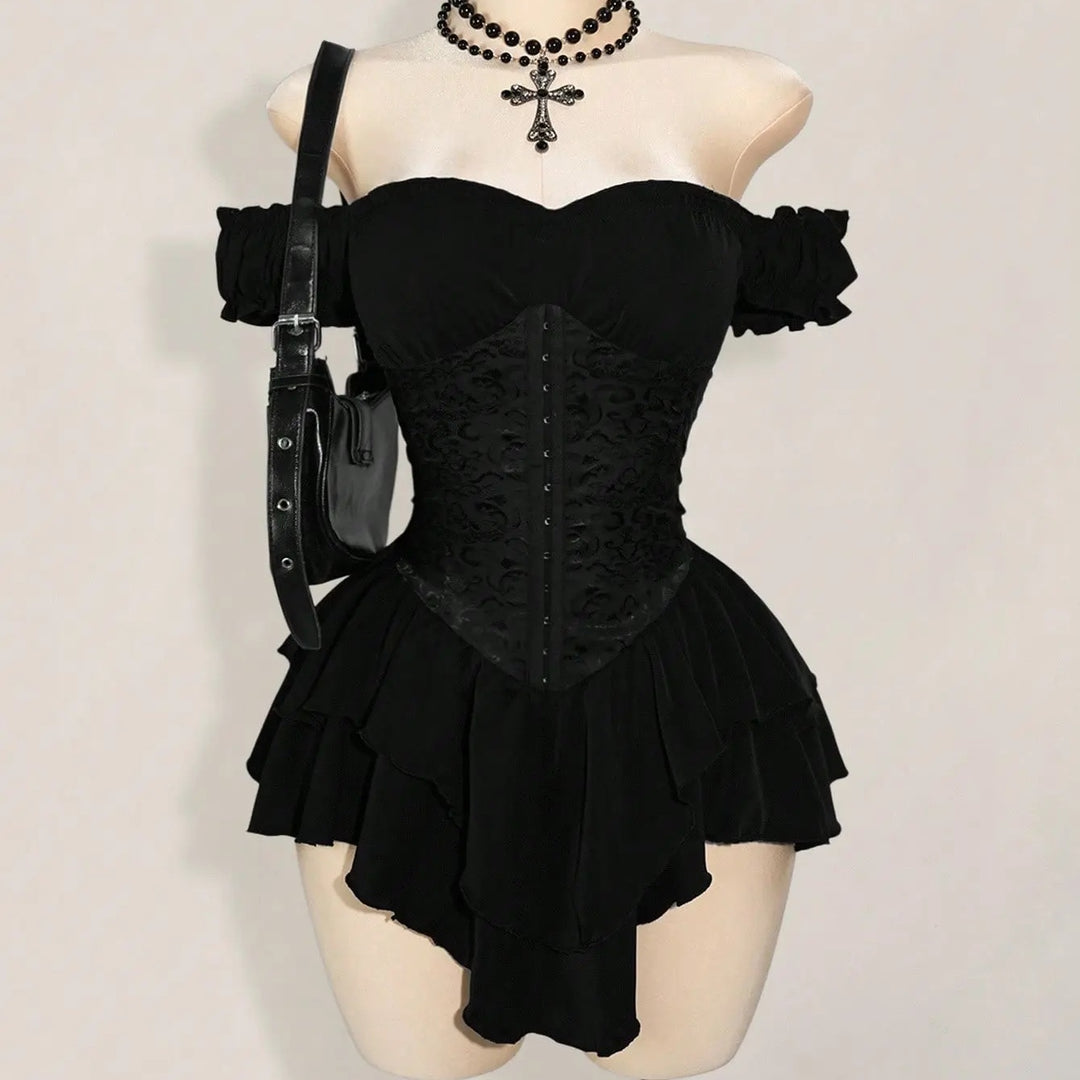 The Elara Off-Shoulder Corset Ruffle Mini Dress