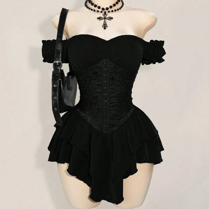 The Elara Off-Shoulder Corset Ruffle Mini Dress