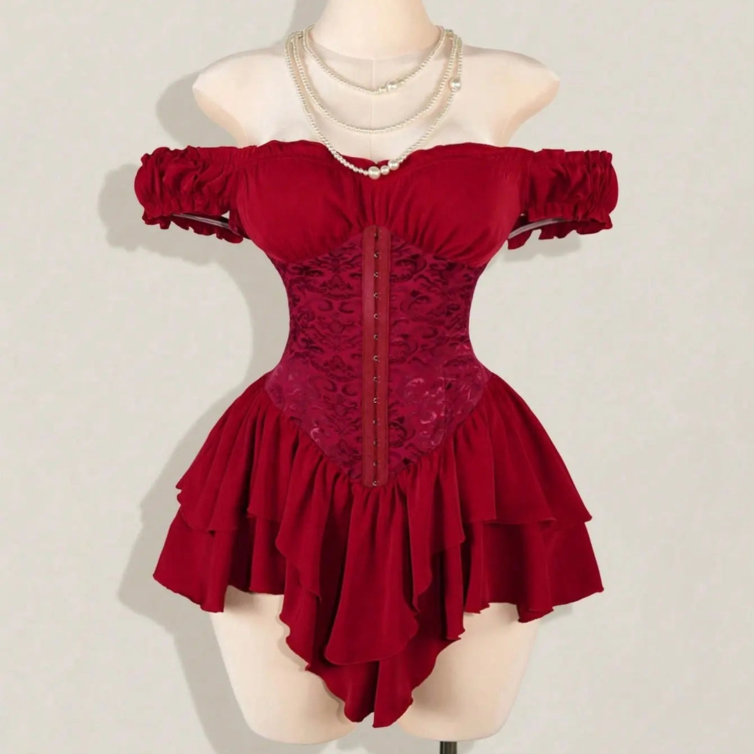 The Elara Off-Shoulder Corset Ruffle Mini Dress