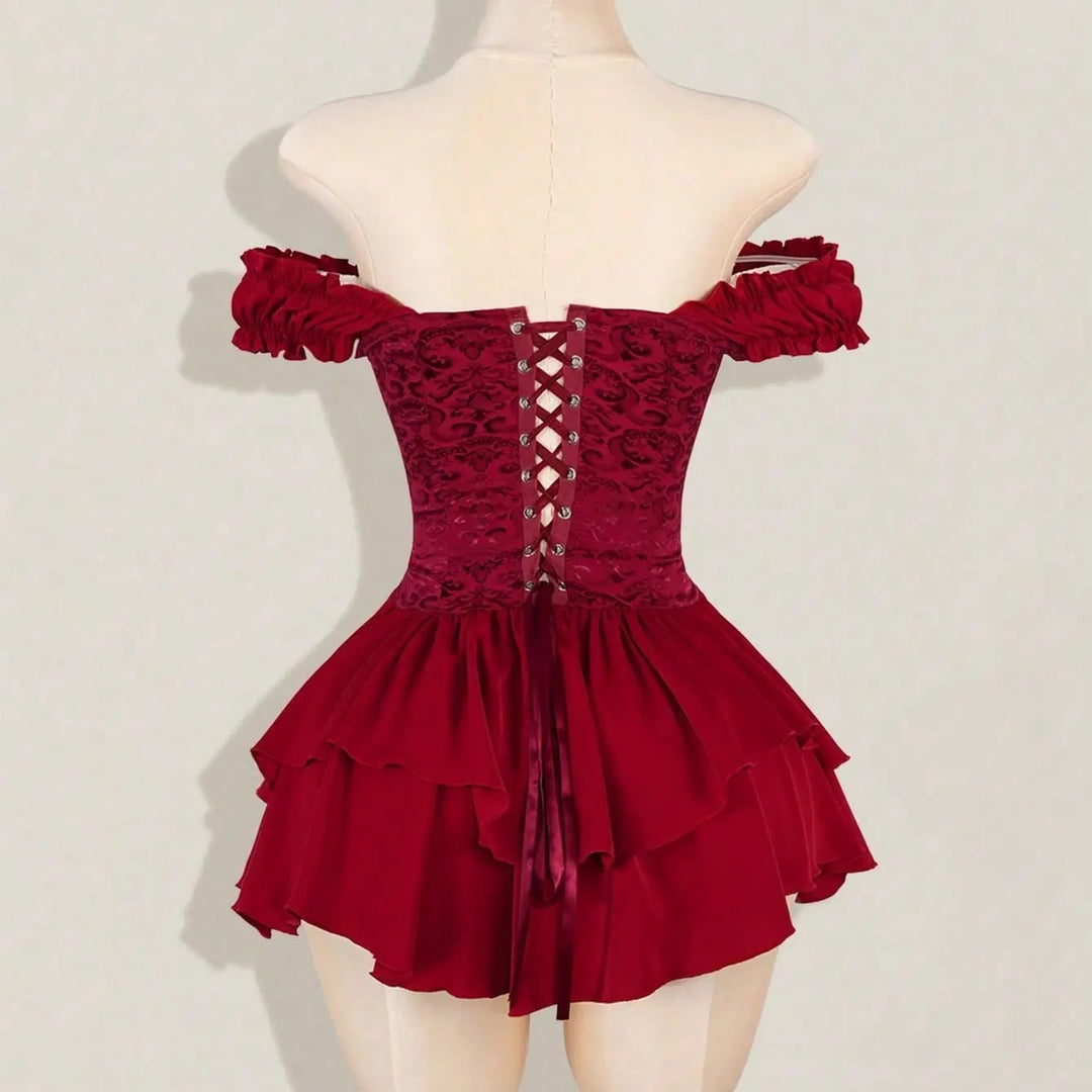 The Elara Off-Shoulder Corset Ruffle Mini Dress