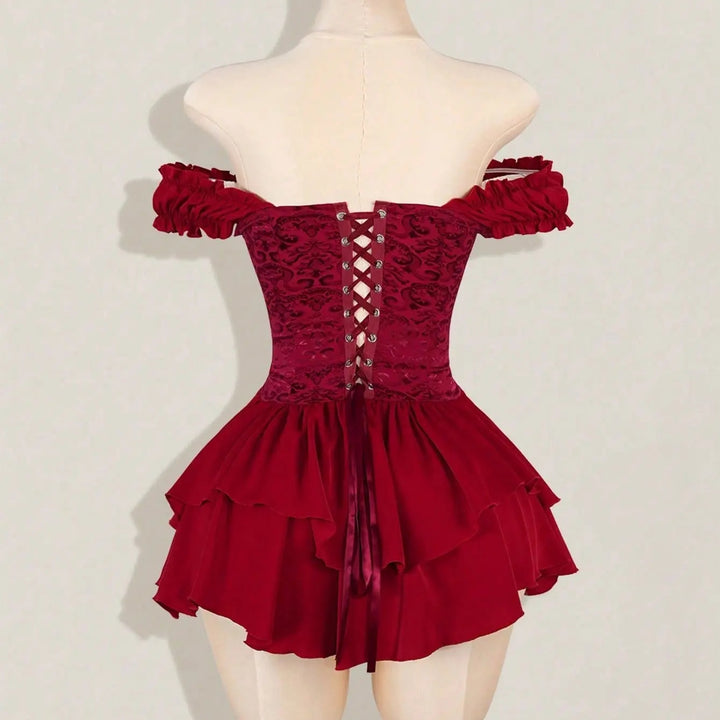 The Elara Off-Shoulder Corset Ruffle Mini Dress