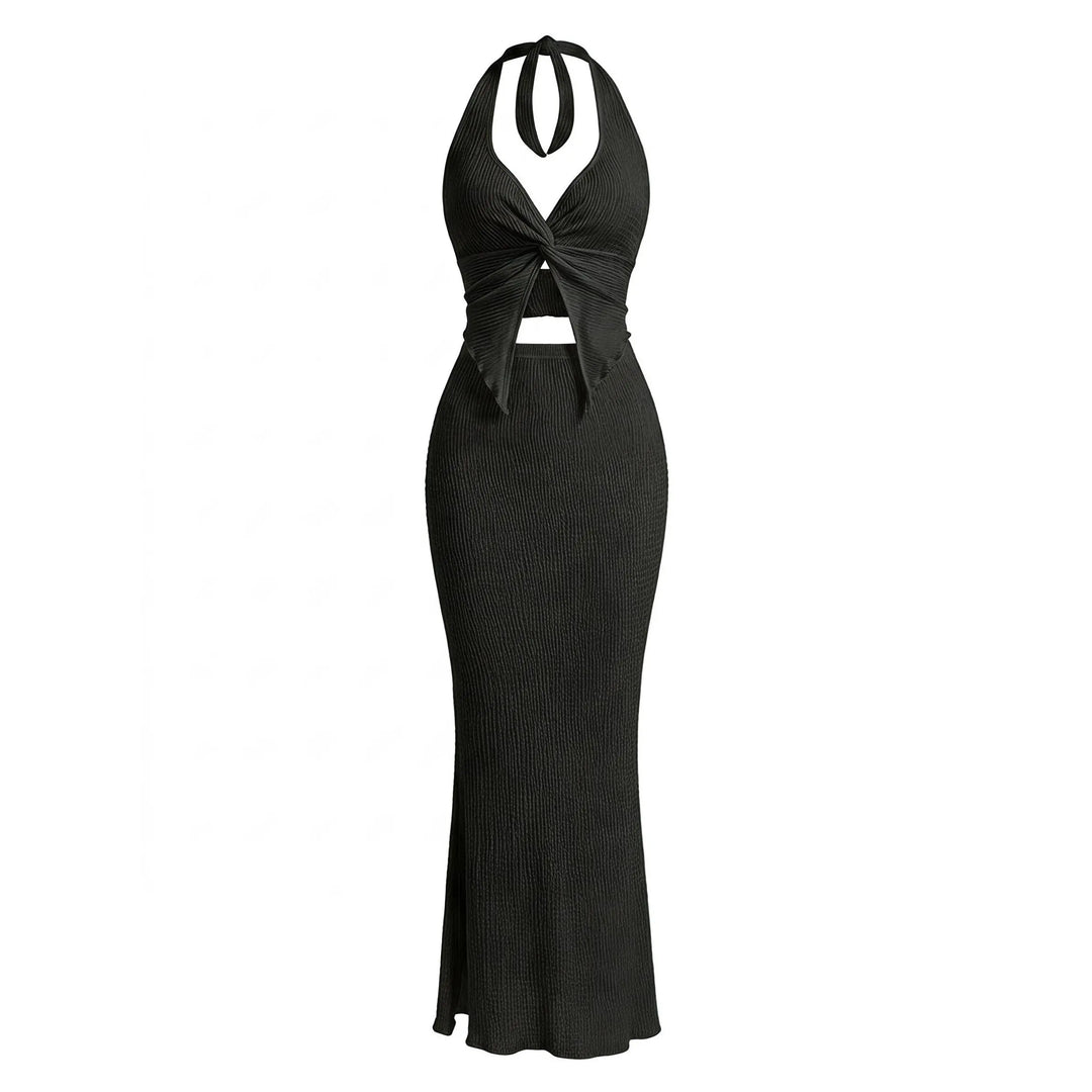 The Elara Twist Front Halter Maxi Set