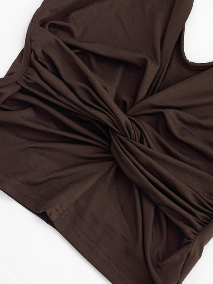 The Elara Twist-Front Deep V Sleeveless Top