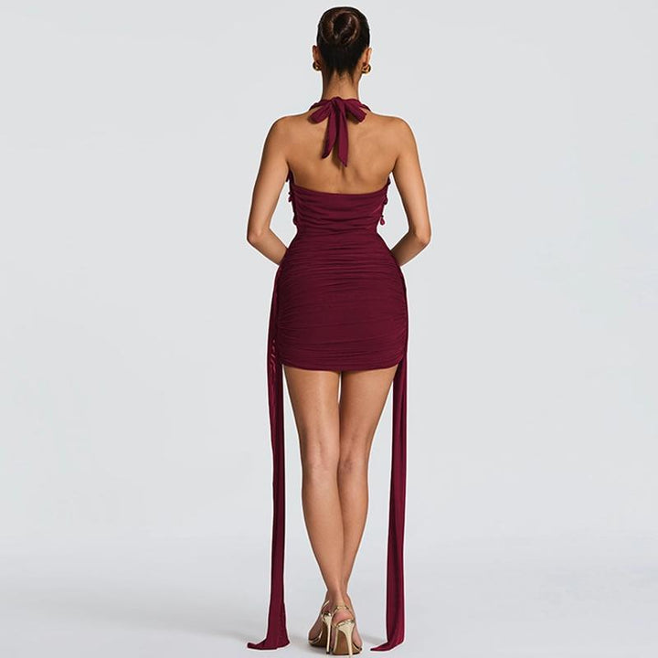 The Elara Embellished Cowl Mini Dress