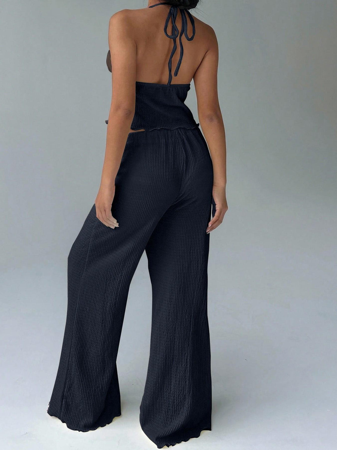 The Elara Crinkle Halter Wide-Leg Set