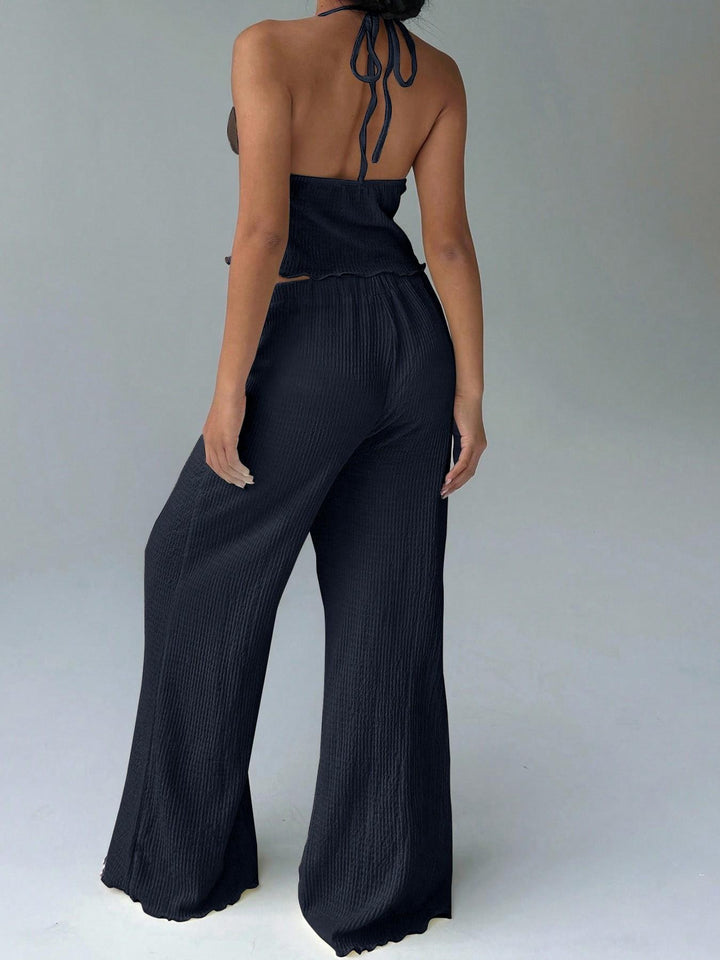 The Elara Crinkle Halter Wide-Leg Set