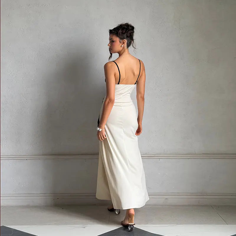The Elara Lace Contrast Satin Maxi Dress