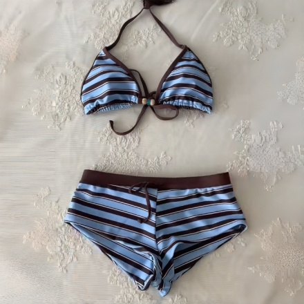The Elara Striped Halter High Waist Bikini Set