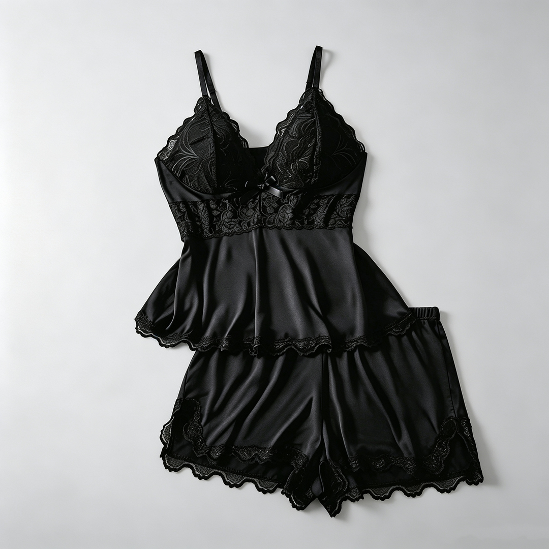 The Elara Lace Bow Cami Shorts Set