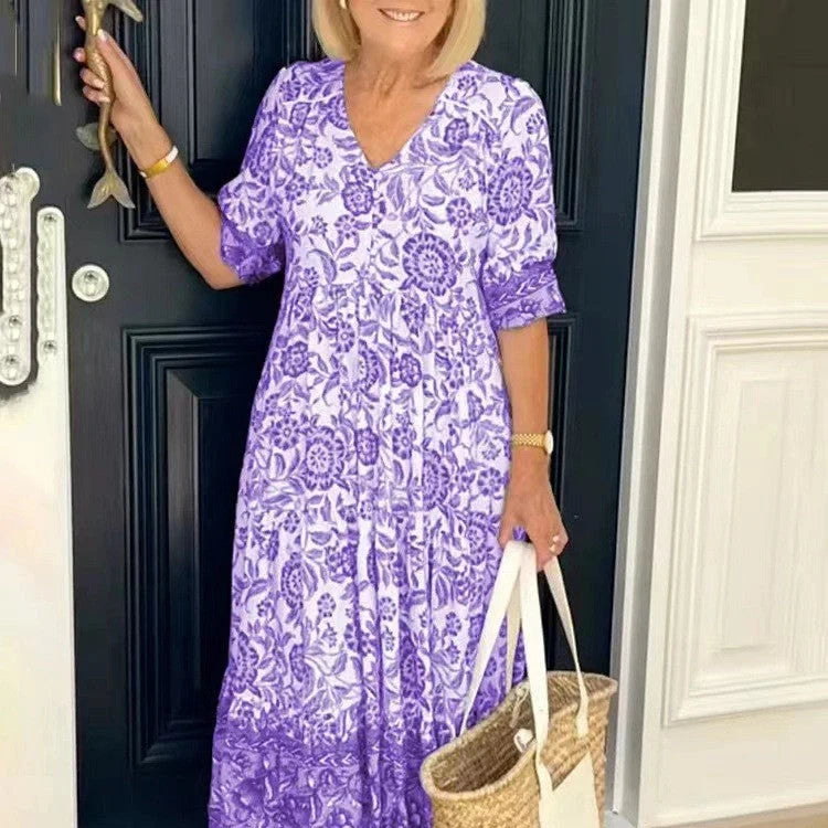 The Elara Floral Border Midi Dress