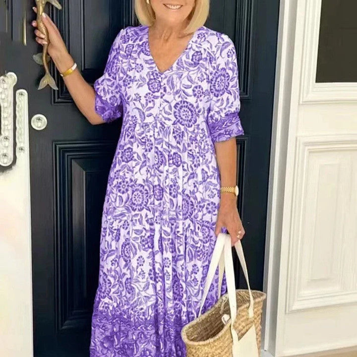 The Elara Floral Border Midi Dress