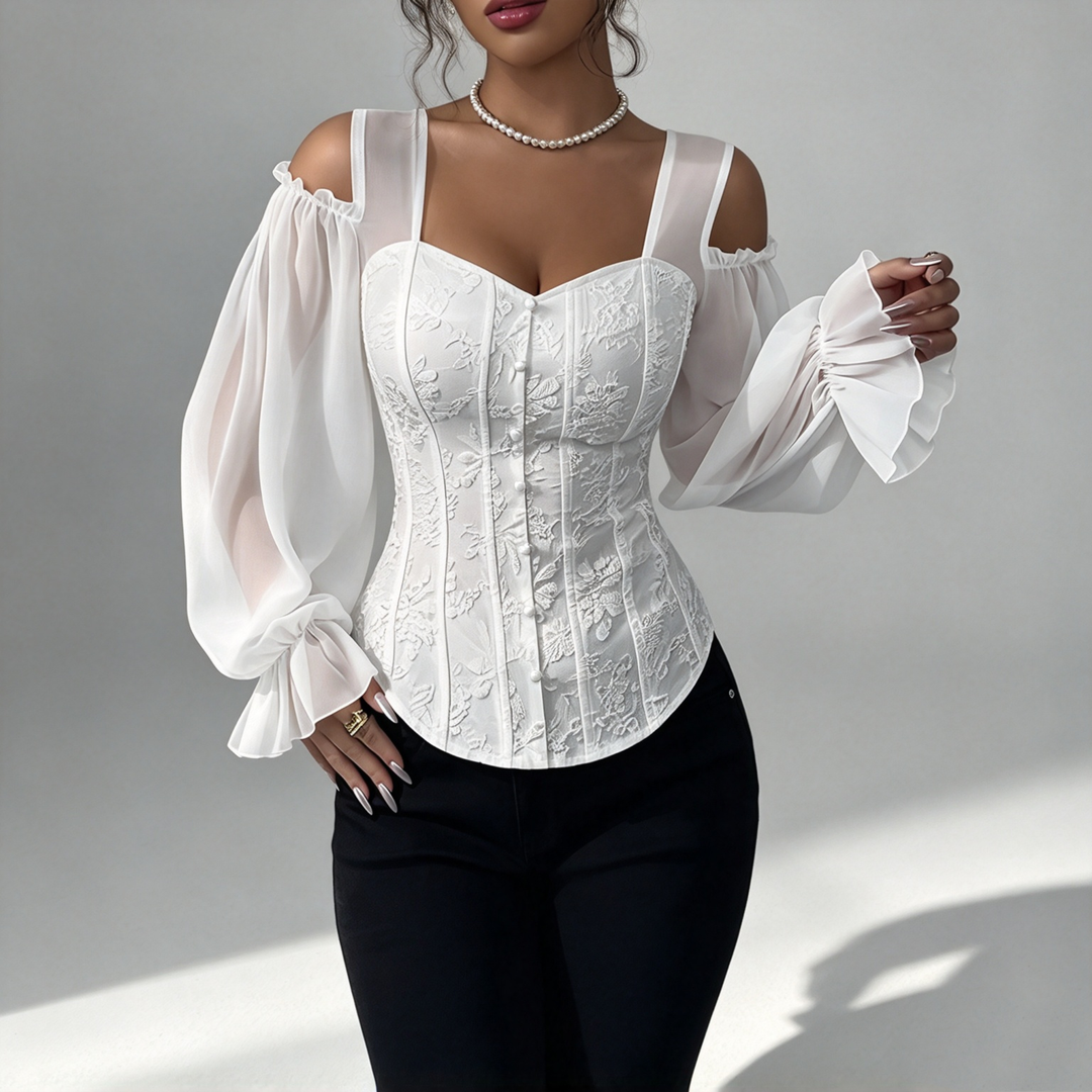 The Elara Jacquard Cold-Shoulder Corset Top