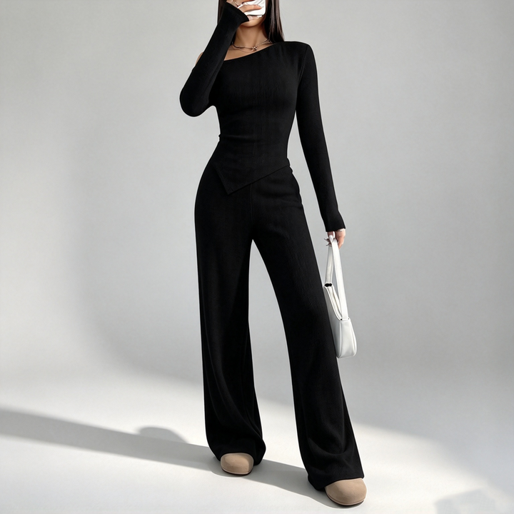 The Elara Asymmetric Ribbed Wide-Leg Set