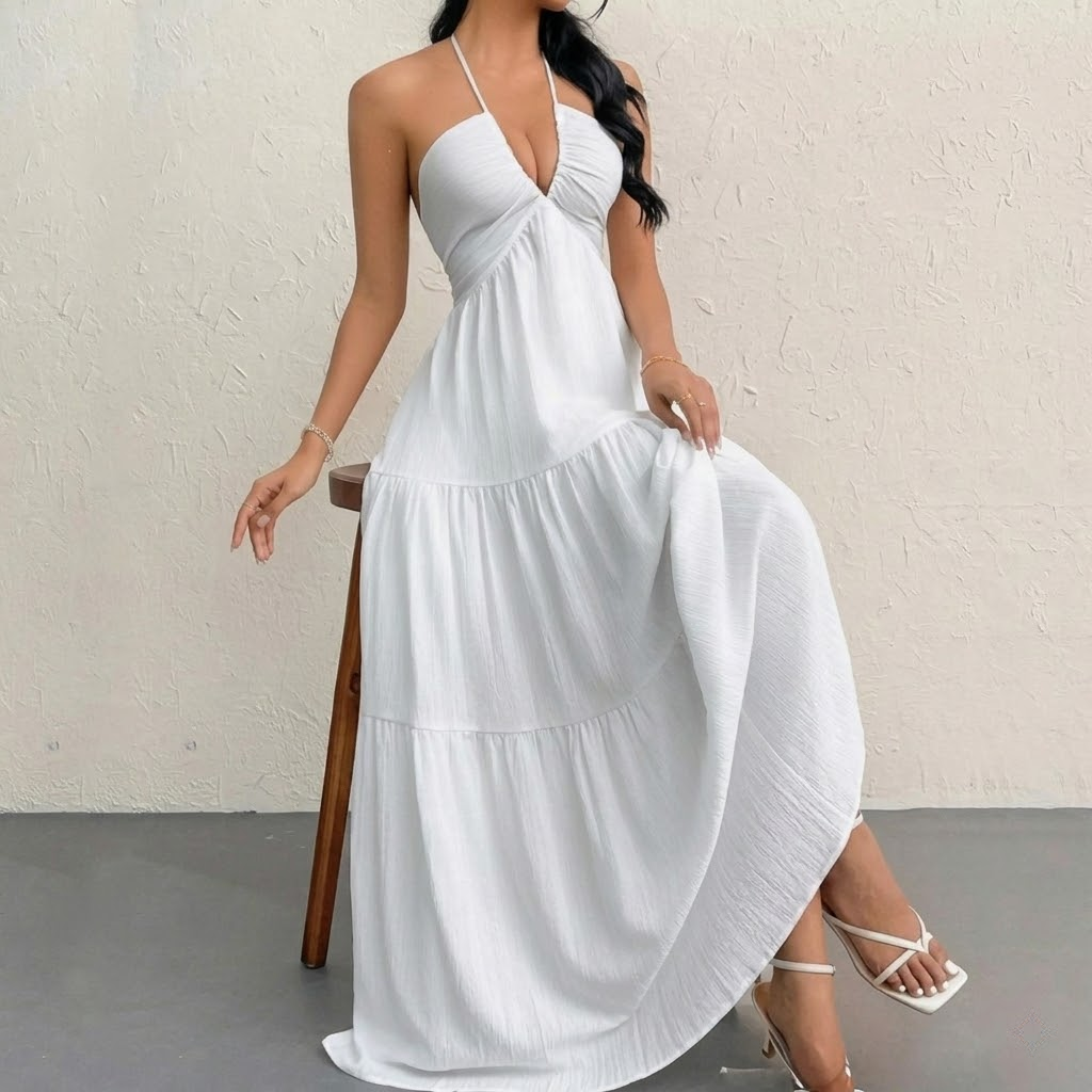 The Elara Open-Back Halter Gown
