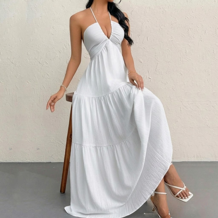 The Elara Plus Size Backless Halter Maxi Dress