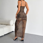 The Elara Sculpted Lace & Mesh Animal Print Dress