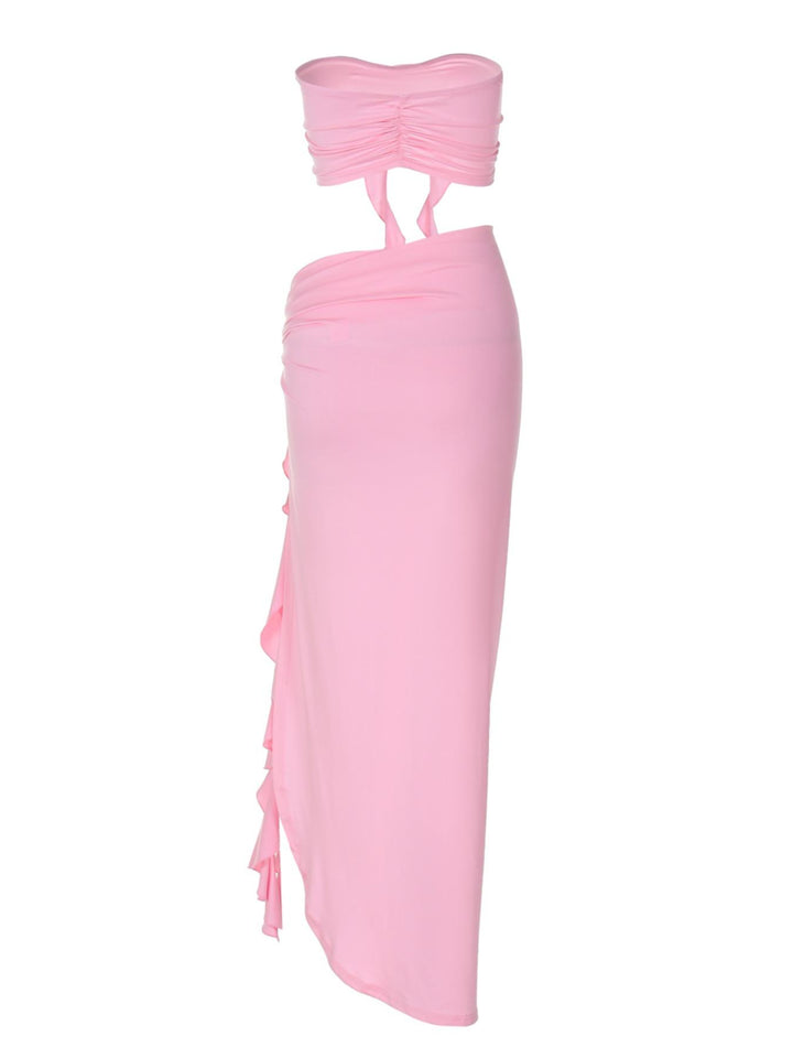 The Elara 3D Rose Strapless Maxi Set