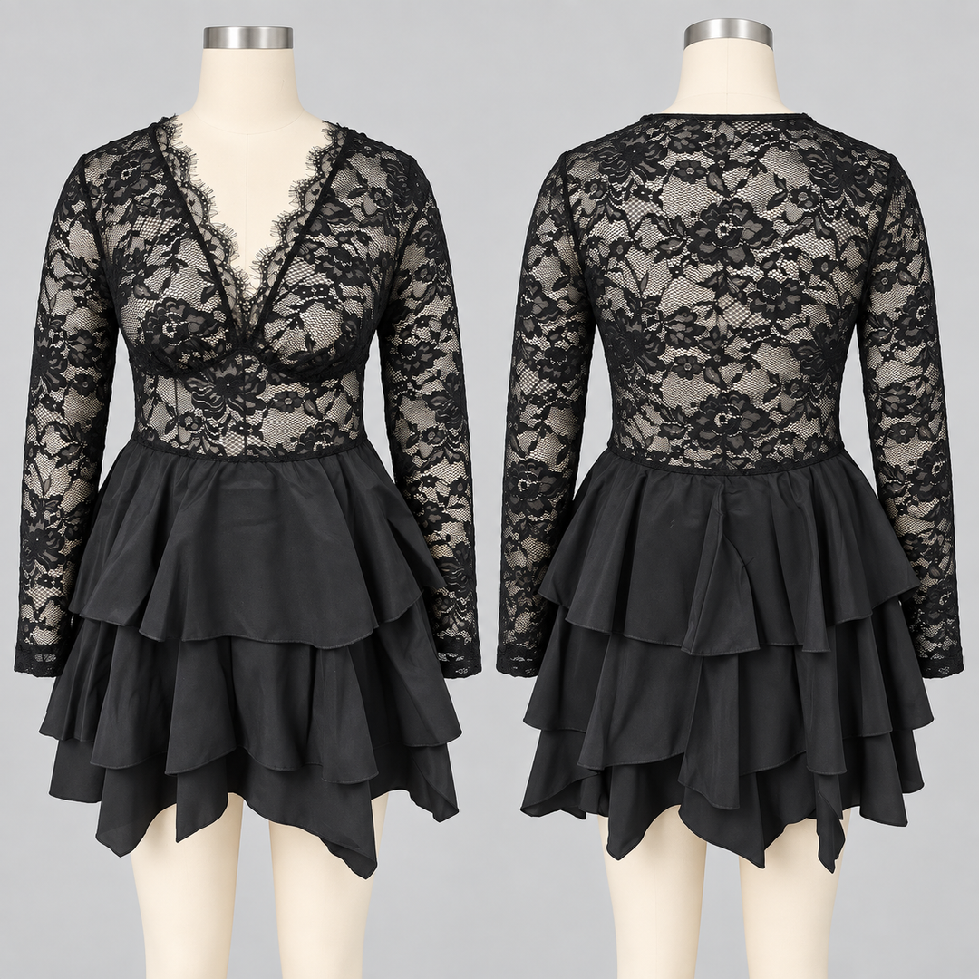 The Elara Plus Lace Tiered Ruffle Dress
