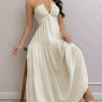 The Elara Open-Back Halter Gown
